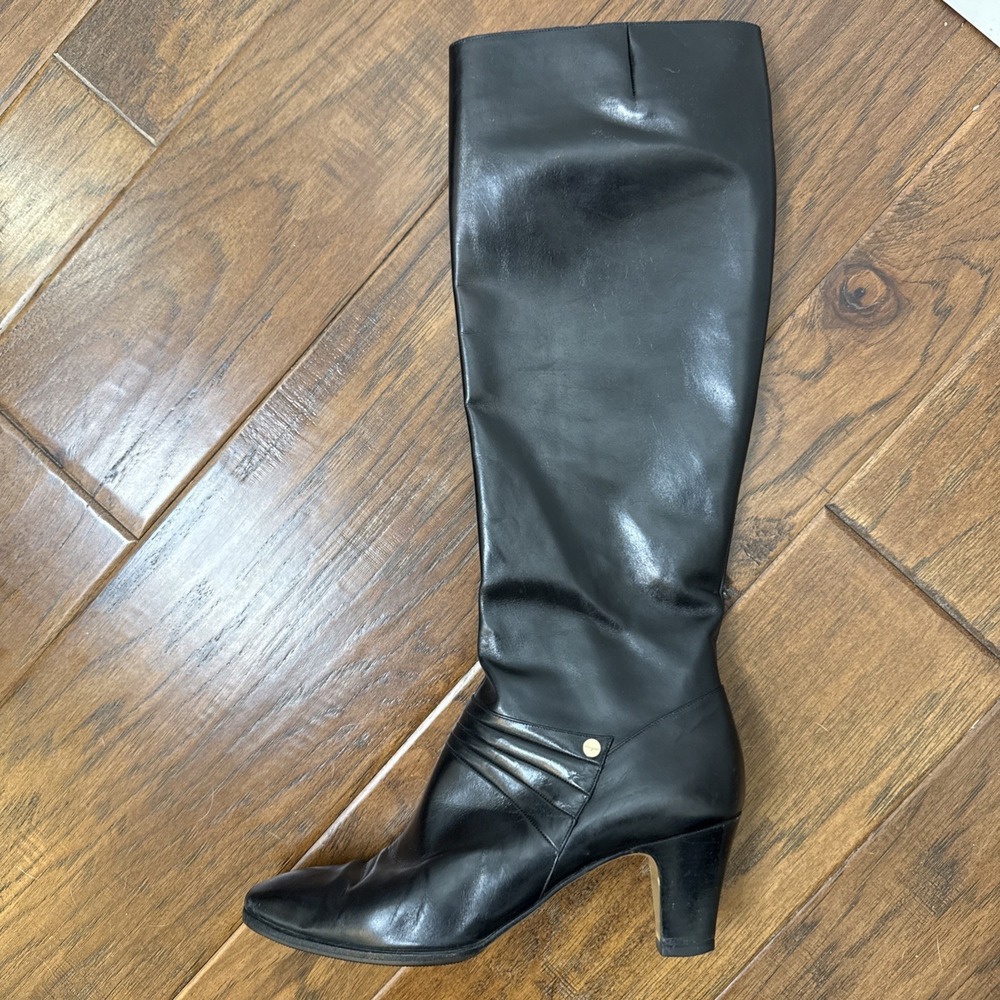 Salvatore Ferragamo Leather Boot Carla Women's 7 AA Black High Riding Equestrian
